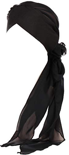 YONKOUNY Damen Kopftuch Chiffon Sommer Elegante Einfarbig Schal Turban Kopftücher Wrap Beanie Mütze Kopfbedeckung Bandana für Krebs, Chemo, Haarausfal (Schwarz)