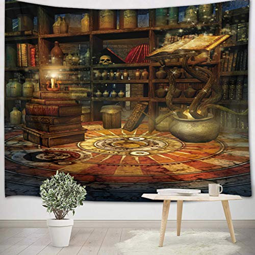 LB Halloween Wandteppich 200x150cm Weinlese Schloss Wandbehang Tapisserie Zauberbücher der Hexe Wandtuch für Wohnzimmer Schlafzimmer Wohnheim Wand Dekor
