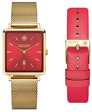 Kistanio Carre GO-RTS-M-L-RTN Montre pour femme avec verre saphir et bracelet en cuir supplémentaire