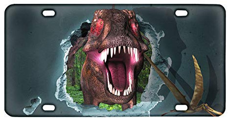 Coloranimal T-rex Nummernschildabdeckung mit Dinosaurier-Motiv, dekoratives Nummernschild für Autos, Zubehör, Autoanhänger, Kosmetiktafel, Damen, Herren, Geschenk (15,2 x 30,5 cm)