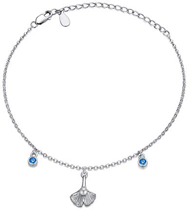 PEIMKO Vintage Ginkgo Blatt Armbänder S925 Sterling Silber verstellbar weiß plattiert blau Zirkonia Schmuck für Frauen Mädchen Liebhaber Geburtstagsgeschenke