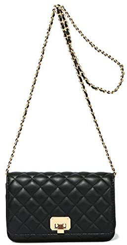 Damen Schultertasche gesteppt Crossbody börse Designer Gitter Leder Kette Tasche, Schwarz (schwarz), Large