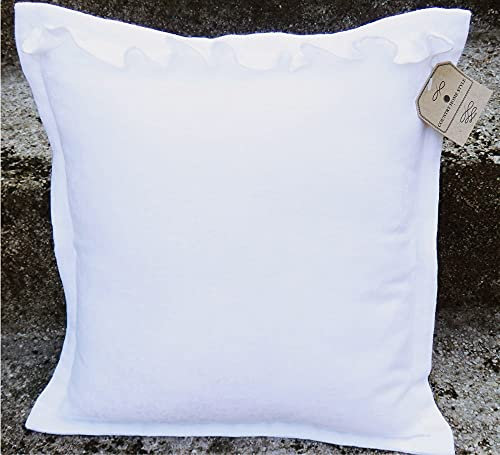 Kissen-Bezug in 40x40 cm für Deko-Kissen Sofa-Kissen - Baumwolle Kissen-Hülle SOFIE Vintage Jaquard Spitze Rüschen weiß - Waschbarer Reißverschluss Zierkissen-Bezug für Couchkissen