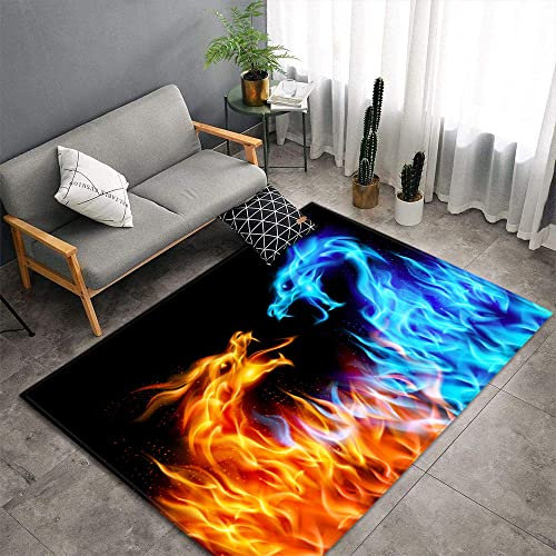 Morbuy Teppich Wohnzimmer Flanell Weich Kurzflor Teppiches, 3D Tierdruck, In- & Outdoor Teppich Waschbar rutschfest Krabbelmatte für Kinderzimmer Schlafzimmer (120x180cm,Flammen Drache)