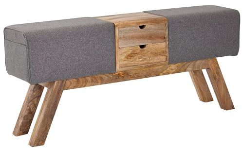 FineBuy Design Turnbock Sitzbank Grau mit Schubladen 120x56x30 cm, Turnhocker Bank aus Stoff mit Stauraum, Hocker Garderobenbank Sitzhocker Springbock Turnbank