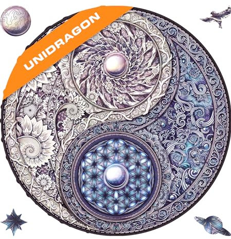 UNIDRAGON Original Wooden Jigsaw Puzzles, Mandala Overarching Opposites, Yin-Yang, 350 pcs, King Size 13x13, Beautiful Gift Package, Best Gift for Adults and Kids