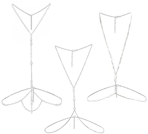 3 Bauchkette Silber, RosyFate Körperkette Silber, körperketten für frauen, Bauchkette Hüftkette, Körperketten Silber, Bikini Bauchkette, Körperkette für Frauen und Mädchen
