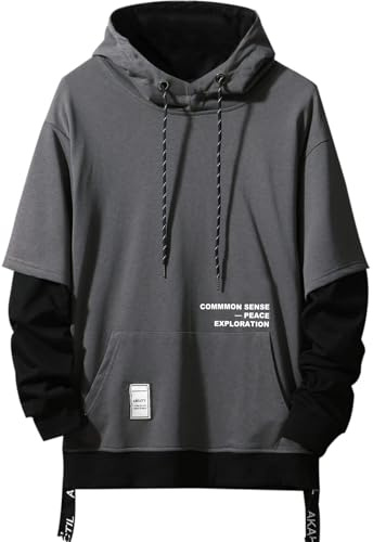 Moshtashio Felpa Uomo con Cappuccio Colori a Contrasto Hoodies Autunno | Hip Hop Street Pullover Sweatshirt Con Tasche Regular Fit Sportiva Vestibilità Manica Lunga Vintage Inverno Tops Moda