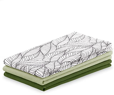 AmeliaHome 3er Set Geschirrtücher Baumwolle Küchentücher 50x70 cm Blätter Muster Letty Flaschengrün Grün