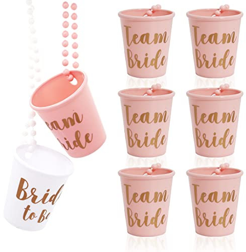 lvzhen 8 Pcs Hen Party Shot Glass, Plastic Beaded Bridal Shot Glasses 7 Pcs Team Bride Shot Glass 1PC Bride to Be Shot Glasses for Bridal Shower Bachelorette Hen Night Party (Pink)