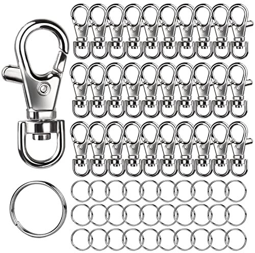 LEOBRO 60Pcs Swivel Lobster Clasps, Key Rings, 30PCS Lobster Clasps and 30PCS Key Ring Hoops, Swivel Lanyard Snap Hooks for Crafts
