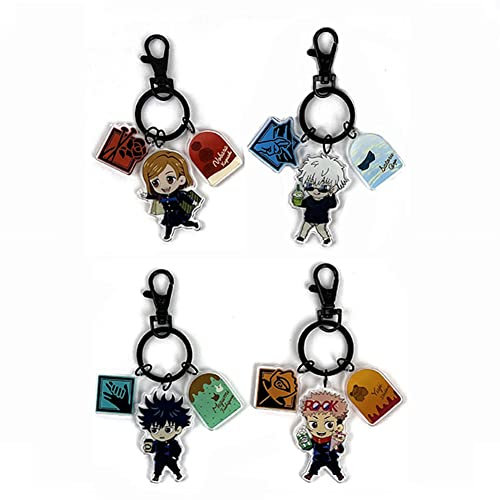 4 Stück Gojo Satoru Fushiguro Megumi Acryl Schlüsselanhänger Anhänger Cartoon Anime Figur Anhänger Kleidung Tasche Rucksack Zubehör 5 cm