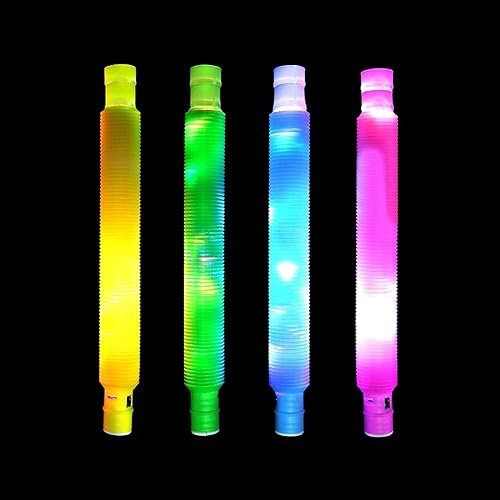 Mini Tubes de Pop Jouets sensoriels Lumineux Tube Pop Lumineux Multicolore Tuyau Extensible éducatif pour Enfants Outils sensoriels élastiques intéressants, Couleur Aléatoire, 4 Pièces