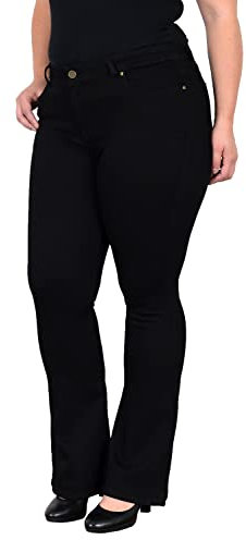 ESRA Jeans Damen Bootcut Jeanshose Flared High Waist Schlaghose Hose Stretch Schlagjeans bis Übergröße Plussize FB1, 42, Schwarz J235