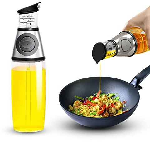 Feliciay Bottiglia per Olio d'oliva, con beccuccio, aceto con beccuccio, Senza gocciolamento, per la Cucina, Bottiglia di Olio in Vetro Trasparente con Bilancia, (500 ml/17 oz)