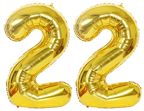 D2D | Party Balloon Zahl 22 XXL in Gold - Größe: 100 cm - Folienballons - Zahlenballons - Geburtstagdeko - Helium Ballons