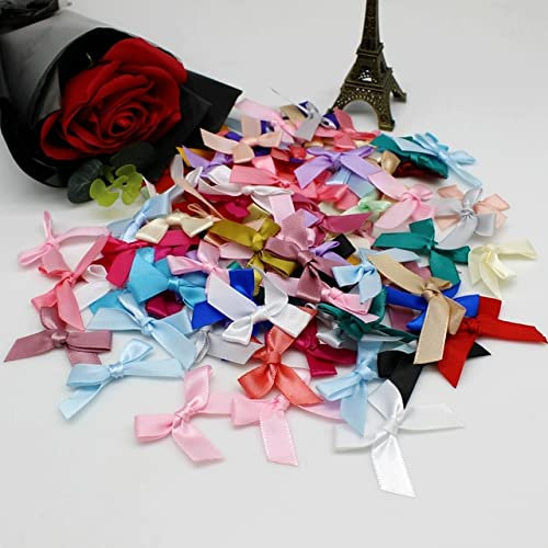 (50-200 Pcs/pack) Ribbon Bows Small Size Satin Ribbon Bow Flower Craft Decoration Handwork DIY Party Decoration Crafts Textile-Randomly mix colors,50PCS