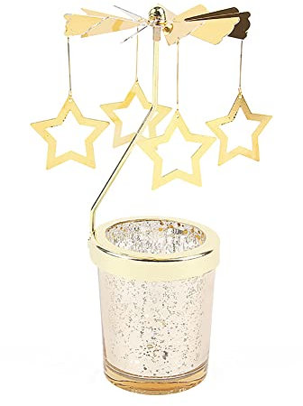 Windlicht Teelichtkarussel aus Glas Teelichthalter,Karussell Teelichter Kerzenhalter,Motiv Fünf Sterne Windlichter Teelicht Kerzen-Halter Geschenk Dekoration für Hochzeit,Geburtstag,Weihnachten