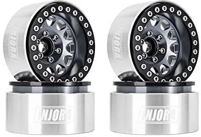 INJORA 1.9 Beadlock Rad Deep Dish Negative Offset 10.4mm CNC Aluminium Felge für 1/10 RC Crawler Auto Axial SCX10 90046 AXI03007 TRX4 VS4-10 Gen8 MST CFX,Schwarz Grau
