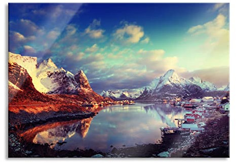 Pixxprint Glasbild, Wandbild aus Echtglas, Schneelandschaft in Norwegen, 80x60 cm, inkl. Aufhängung und Abstandshalter