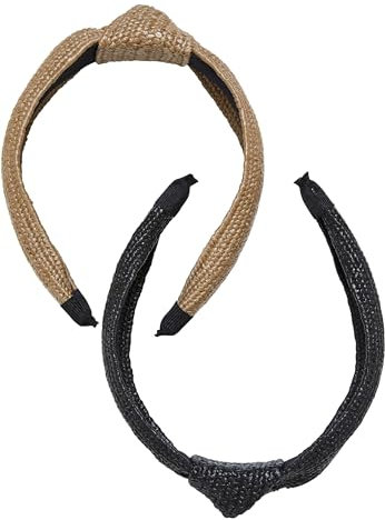 Urban Classics Unisex Braid Bast Headband 2-Pack, 2er Pack Haarreif für Damen und Herren, erhältlich in Black/beige, One Size