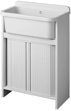 Lavadora con mueble ahorro de espacio en PVC blanco 55x35 cm mod. Orazio
