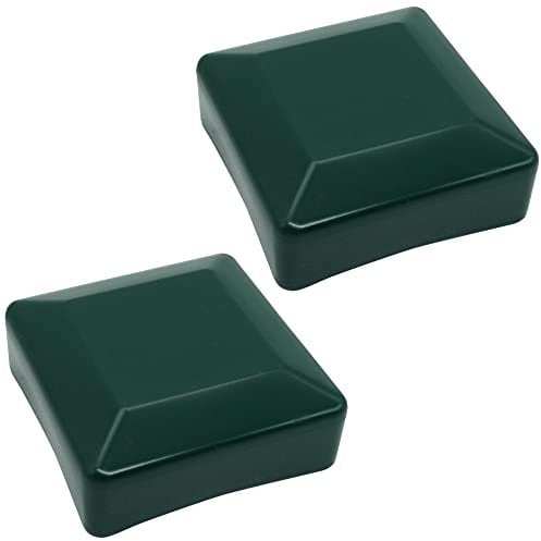 SKIR'CO (2 pcs) Fence Post Caps, Square 70 x 70 mm Green Plastic Caps for Fence Posts, Moss Green RAL 6005 Colour
