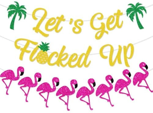 Dusenly Flamingo Let's Get Flocked Up Banner Flamingo Party Wimpelkette für hawaiianische tropische Luau Strand Sommer Party Dekorationen