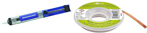 Silverline 633609 Entlötpumpe aus Metall 185 mm & Goobay 45246 Entlötlitze 2mm reines Kupfer Entlötdraht zur Lötzinn Entfernung an Lötstellen Entlöten ideale Wärmeleitfähigkeit Lötlitze 1,5 m Spule