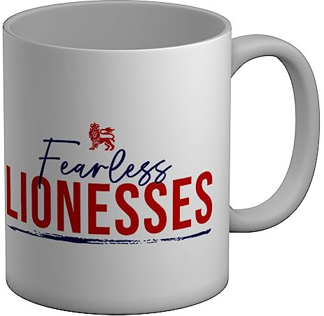 Shopagift England Football Mug Fearless Lionesses Fans White 11oz Large Gift Ceramic Cup