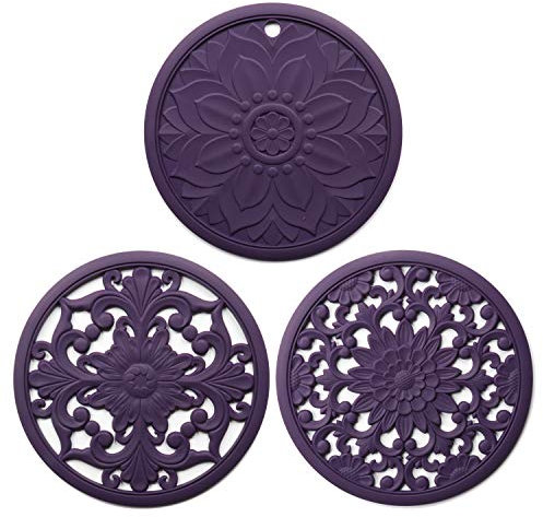 Awoeorsty Sottopentola in silicone, 3 presine resistenti al calore, multiuso, antiscivolo, per piani di lavoro della cucina e tavolo (viola)