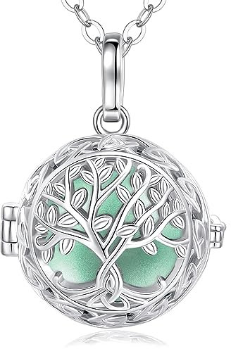 EUDORA Harmony Ball Collier de Grossesse pour Femme, Arbre de Vie Abgel Appelant Pendentif Musique Carillon Souhaitant Bell Mexico Ball Bijoux Cadeau pour Future Mère, 45 + 30