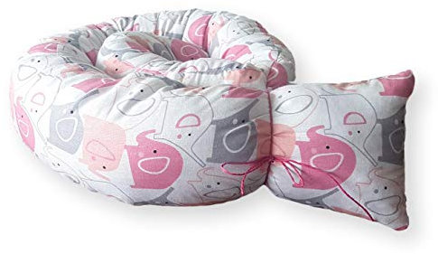 Bebeloo Bettschlange Bettkissen Seitenschläferkissen Nackenrolle Schlafkissen Kuschelschlange Stillkissen Zierkissen Zugluftstopper Body Pillow Baumwolle (140 cm, Rosa Elefanten)