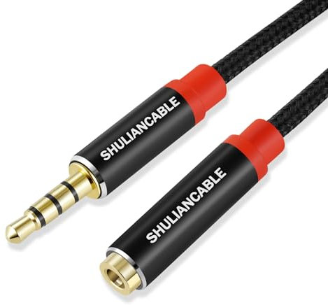 SHULIANCABLE Alargador Jack 3.5 con Microfóno, Alargador Auriculares 3.5mm, 4 Pines Cable Jack 3.5 mm Macho a Hembra para Auriculares,Televisión, Portátil, PS4, Xbox (0.5M)