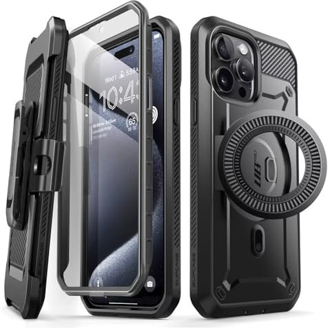SUPCASE Unicorn Beetle Pro Mag Case for iPhone 15 Pro Max 6.7, Compatible with MagSafe Full Body Rugged Case with Built-in Screen Protector & Kickstand & Belt-Clip (Black)