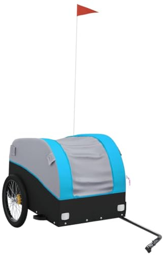 vidaXL Lastenanhänger für Fahrrad, Fahrradanhänger mit Deichsel Flagge, Transportanhänger Maximale Belastbarkeit 45 kg, Anhänger Fahrradwagen, Schwarz Blau Eisen
