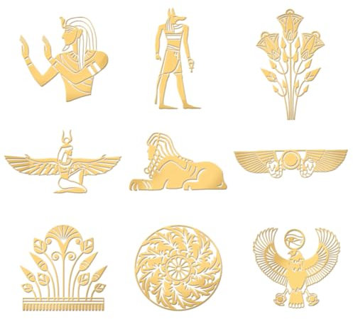 OLYCRAFT 9 Stück 4x4cm Große Sphinx Metallaufkleber Adler Göttin Der Gerechtigkeit Selbstklebende Goldene Aufkleber Ägypten Metall Goldaufkleber Für Sammelalben DIY Kunstharz Wasserflasche Dekor