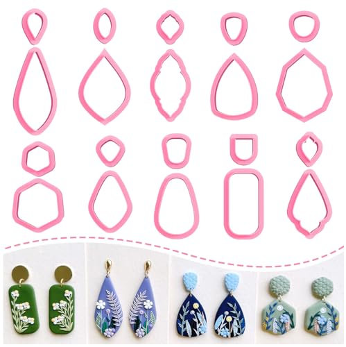 Keoker Tonschneider, organische Polymer-Ton-Schneider für Ohrringherstellung, 20 Formen, florale Polymer-Tonschneider, Nieten, Tonschneider für Polymer-Ton-Schmuck (A+B)