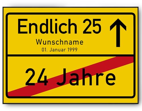 Tigerlino® Personalisiertes Ortsschild (Kartonpapier) zum 25. Geburtstag Jahrgang 2001 Geschenk Männer Frauen 25 Jahre Geburtstagsgeschenk lustig Freund Freundin Deko Party Geschenkidee personalisiert