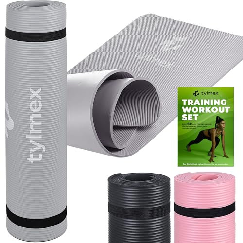 Tylmex Matte Yogamatte Rutschfest Dicke 8mm Sportmatte für Yoga Pilates Fitness Gymnastik Outdoor und Zuhause mit Tragegurt und Übungskomplex - Grau6