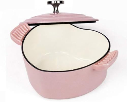 Small Cooking Pot, Non-Stick Pot Cast Iron Pot with Lid, Enamelled Cast Iron Pot, Heart-Shaped Casserole Dish 1.9L Multi-Functional Enameled Cast Iron Pan with Lid,Purple (Color:Pink)