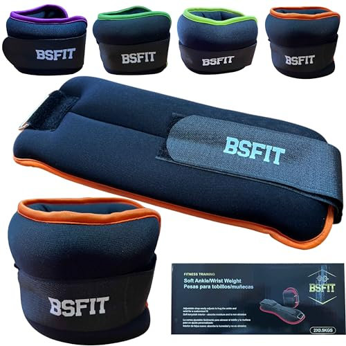 BSFIT Lot de 2 haltères lestés pour chevilles et poignets de 0,5 kg, 1 kg, 1,5 kg et 2 kg Orange fluo