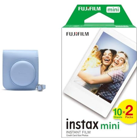 instax mini 12 custodia per fotocamera, Blu Pastello & 16386016 Instax Mini Film Pellicola Istantanea per Fotocamere Instax Mini, Formato 46x62 mm, Confezione da 20 Foto