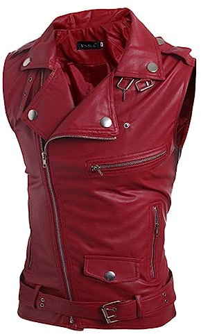 Rrongwn Herren Punk Rock Nieten Lederjacke Club Motorrad Fahrrad Slim Fit Bedruckte Lederweste Ärmellose Klassisch Clubweste Mit Reißverschluss Und Kragen