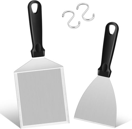 Joyfair Grillspachtel Set, 2 Stück Edelstahl Groß Plancha Spachtels Grillwender mit Kunststoffgriff für Gasgrill, Feuerplatte und Teppanyaki, Grill Geschenke für Männer, Spülmaschinenfest