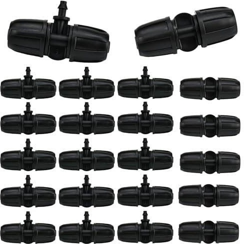 HEKOBAG 15 Conectores en T con Púas para Riego por Goteo,5 conectores de riego directo, tubo de riego de 1/2 pulgada a 1/4 pulgada, T Conectores de Púas de Riego por Goteo para Césped, Jardín