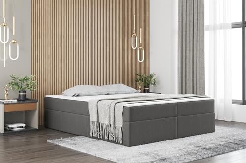 Fun Möbel Boxspringbett Dachschräge Bett PRIMA Stoff Soro in Überlänge (Grau, 180x220 cm)