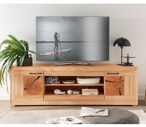 Wohnzimmer Fernsehschrank Lowboard 200cm, Kernbuche massiv geölt, montiert