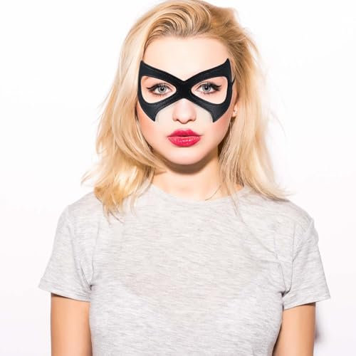 COMNICO Halloween Katzen Maske Damen Sexy Venezianische Maskenball Kostüm Schwarze Karneval Augenmaske PU-Leder Catwoman für Frauen Party Ball Dance Cosplay Kostüm Zubehör