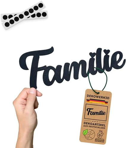 DKWRK3D Familie Schild klebend - Kunststoff Family Schriftzug & Wandaufkleber Schwarz - 3D Familienschild Deko Wand - Wanddeko zum kleben - Wandtattoo - Flur Bild Wandsticker - Wandschild (M)